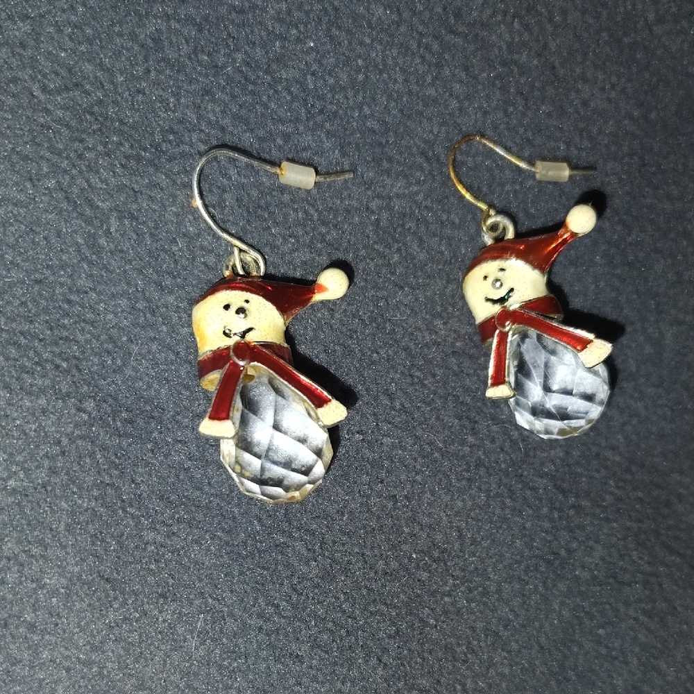 Festive Snowman Earrings with Crystal Accent